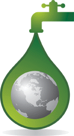 logo mondo in goccia d'acqua uscente da un rubinetto